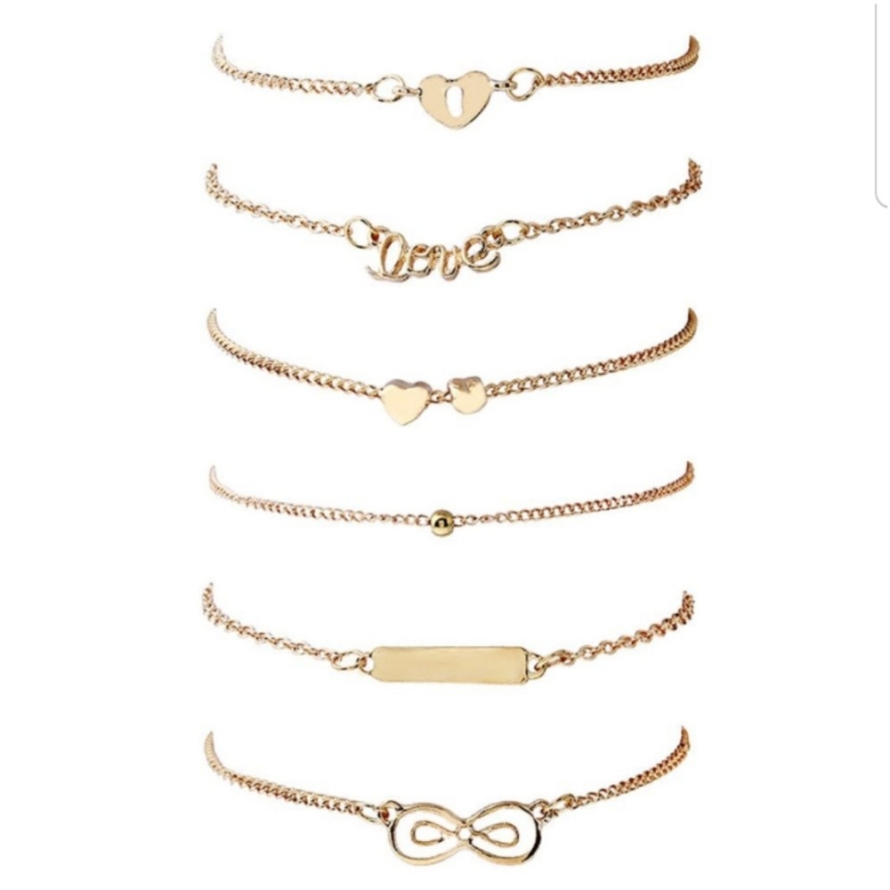 6  PC Gold Charm Bracelet/Anklet Set